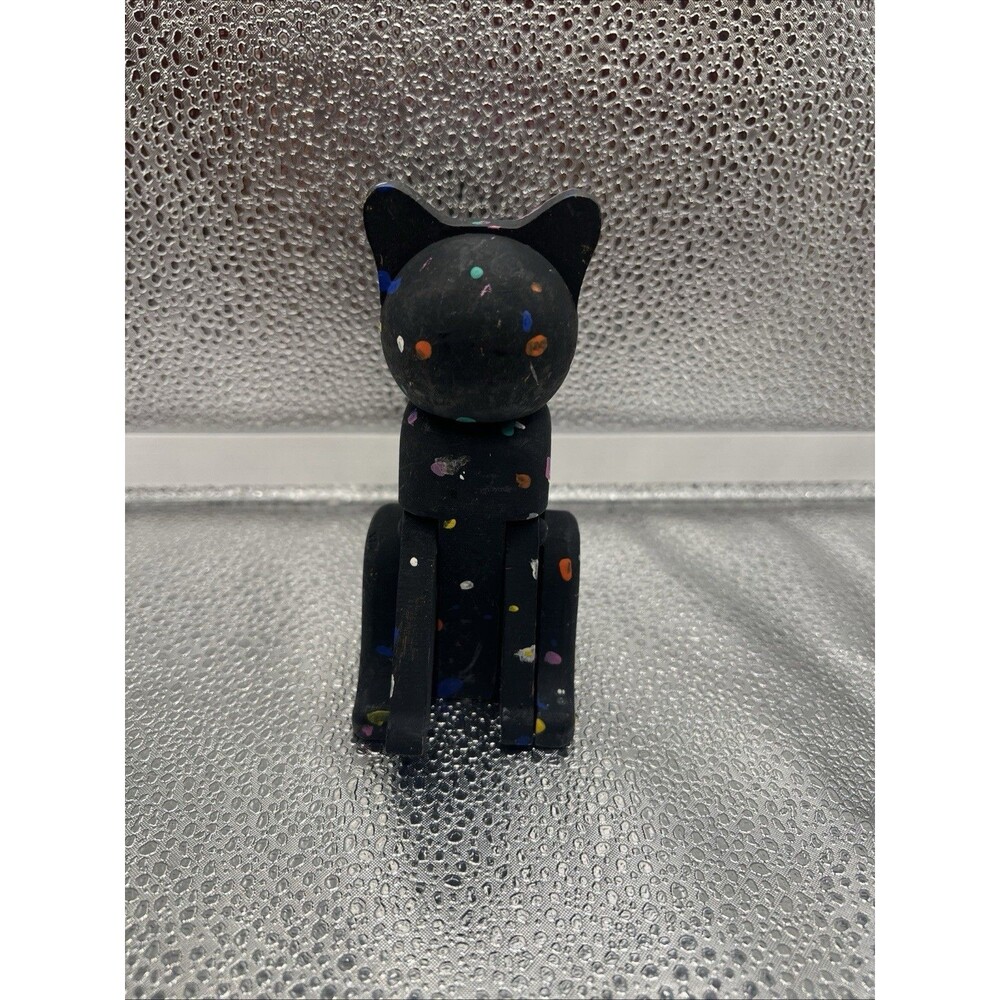 Vintage Hand Painted Multicolor & Hand Carved Wood "Paris Cat" Figurine